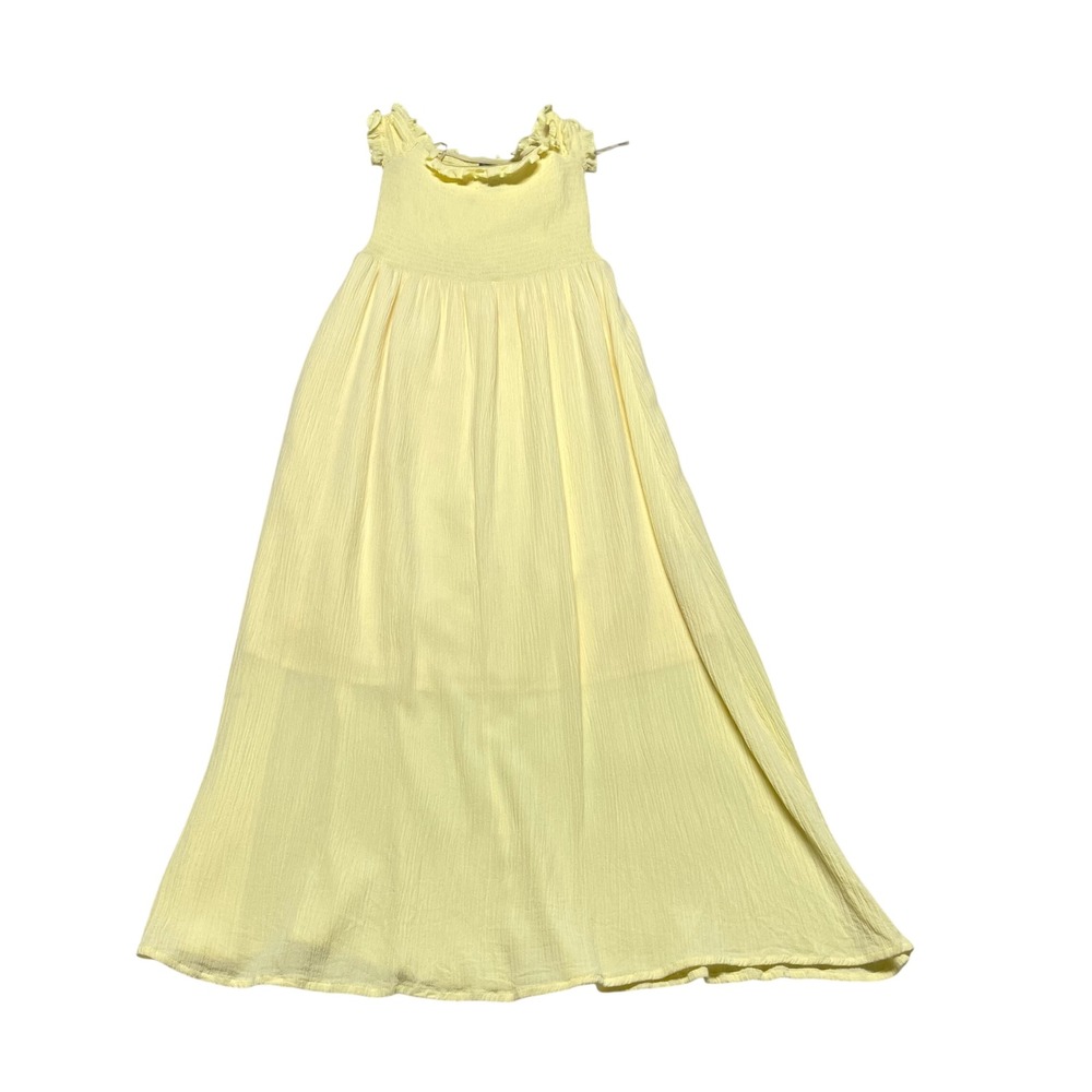 Forever 21 Smocked Off Shoulder Womens Maxi Dress Small Yellow Ruffle Trim